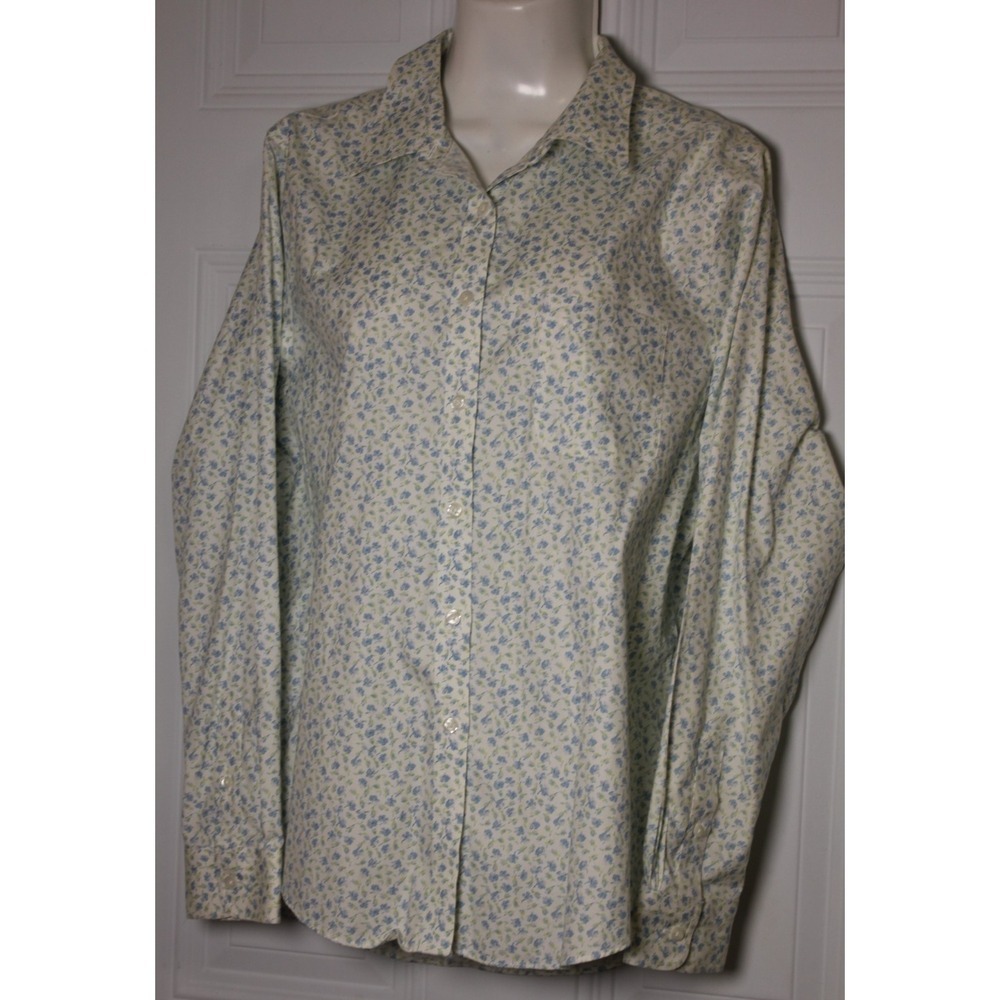 L.L. Bean Cotton Button Up Floral Shirt Top Wrinkle Resistant Office Twee Large - Picture 2 of 11